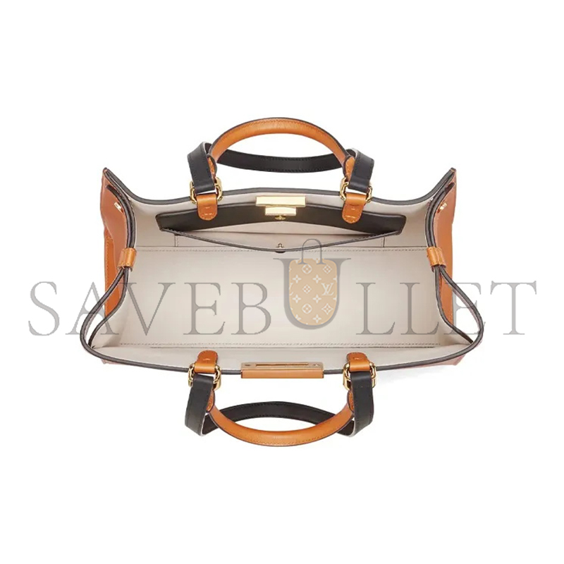 FENDI VITELLO SETA CENTURY SMALL PEEKABOO X-TOTE BRANDY BLACK 8BH377ABHSF1C13 (35*25*10cm)